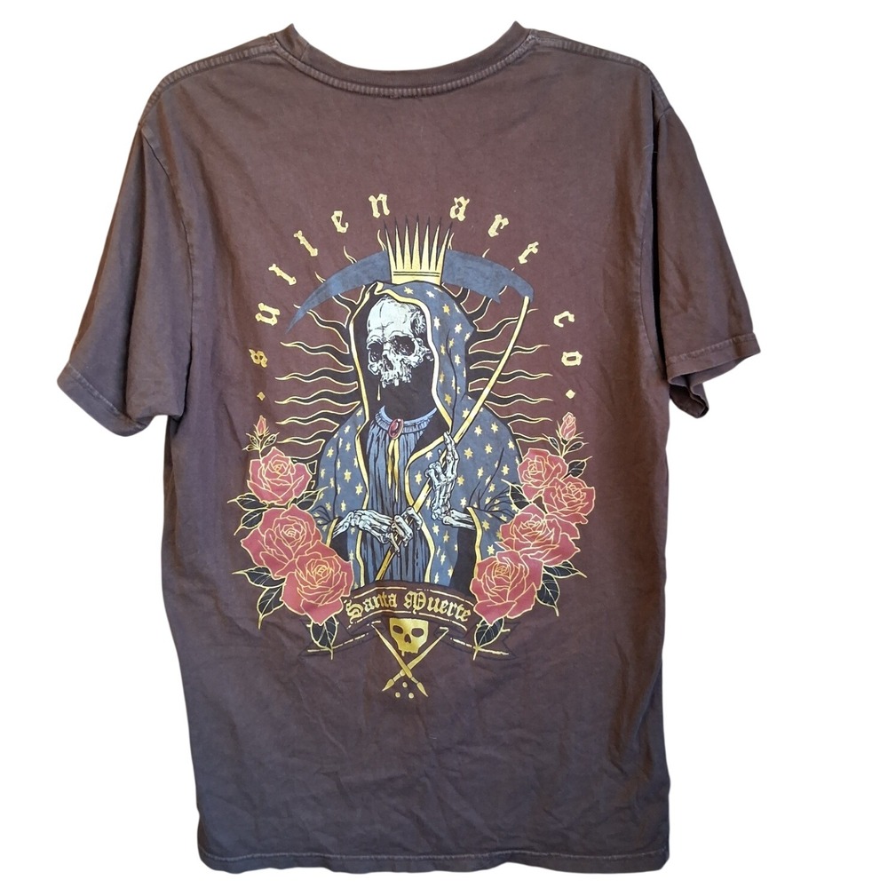 Sullen Art Collective Premium Santa Muerte Mens Brown SS Tee Medium Tattoo EUC‎